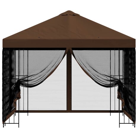 Tuin Gazebo met Zijwanden 3 x 3 m Bruin Polyester en staal 5