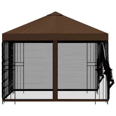 Tuin Gazebo met Zijwanden 3 x 3 m Bruin Polyester en staal 6