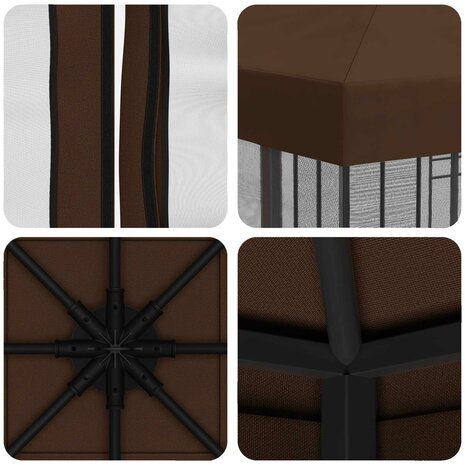 Tuin Gazebo met Zijwanden 3 x 3 m Bruin Polyester en staal 7