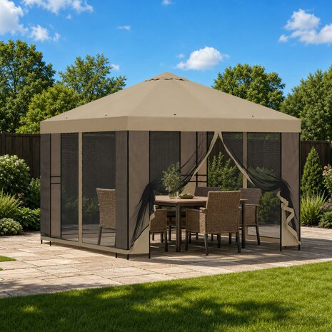 Tuin Gazebo met Zijwanden 3 x 3 m Beige Polyester en staal 1