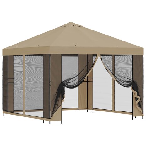 Tuin Gazebo met Zijwanden 3 x 3 m Beige Polyester en staal 2