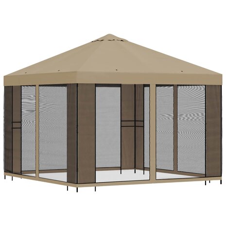 Tuin Gazebo met Zijwanden 3 x 3 m Beige Polyester en staal 3