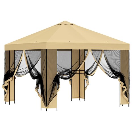 Tuin Gazebo met Zijwanden 3 x 3 m Cr&egrave;mekleurig 4