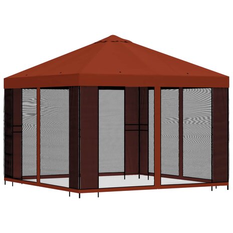 Tuin Gazebo met Zijwanden 3 x 3 m Terracotta Polyester en staal 3