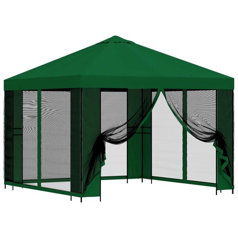 Tuin Gazebo met Zijwanden 3 x 3 m Groen Polyester en staal 2