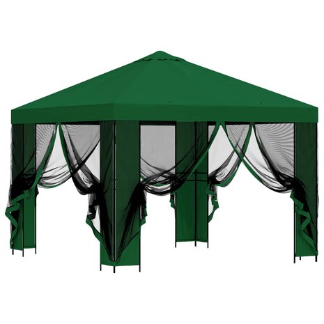 Tuin Gazebo met Zijwanden 3 x 3 m Groen Polyester en staal 4