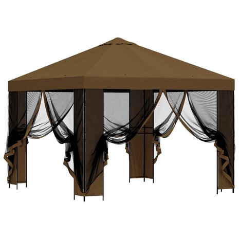 Tuin Gazebo met Zijwanden 3 x 3 m Taupe Polyester en staal 4