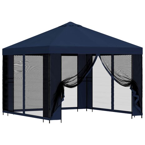 Tuin Gazebo met Zijwanden 3 x 3 m Blauw Polyester en staal 2