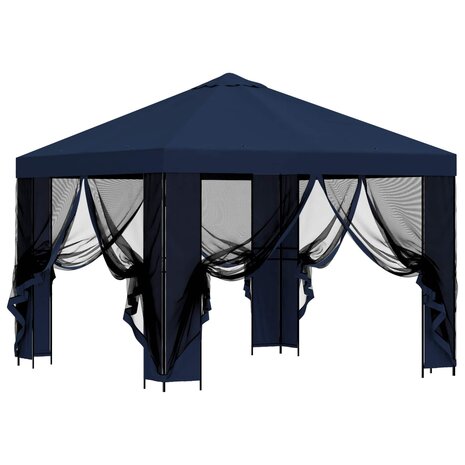 Tuin Gazebo met Zijwanden 3 x 3 m Blauw Polyester en staal 4