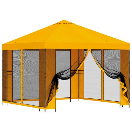 Tuin Gazebo met Zijwanden 3 x 3 m Geel Polyester en staal 2
