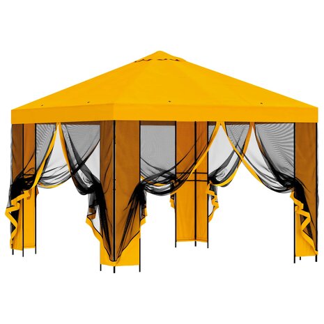 Tuin Gazebo met Zijwanden 3 x 3 m Geel Polyester en staal 4