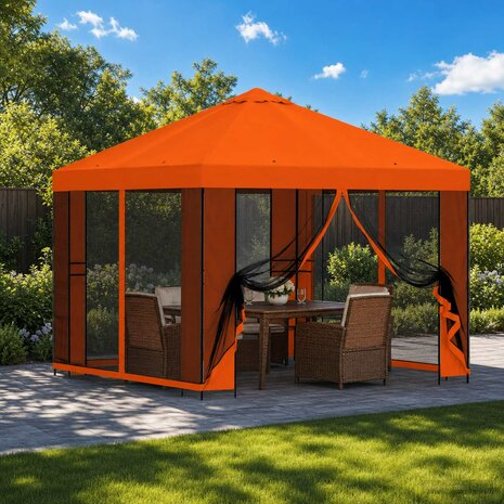 Tuin Gazebo met Zijwanden 3 x 3 m Oranje Polyester en staal 1