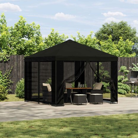 Tuin Gazebo met Zijwanden 3 x 3 m Zwart Polyester en staal 1