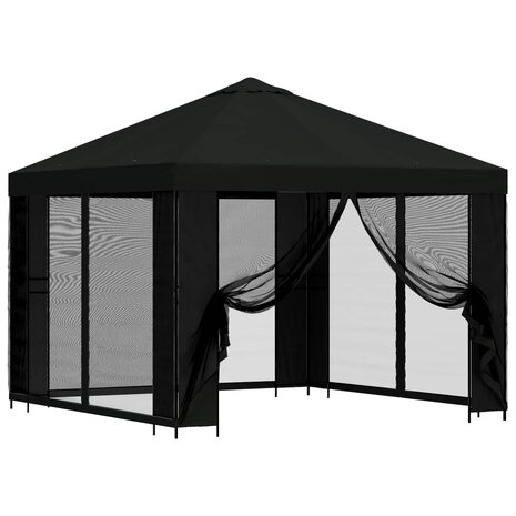 Tuin Gazebo met Zijwanden 3 x 3 m Zwart Polyester en staal 2