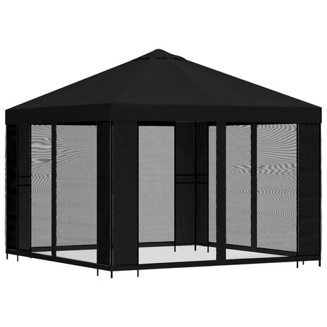 Tuin Gazebo met Zijwanden 3 x 3 m Zwart Polyester en staal 3