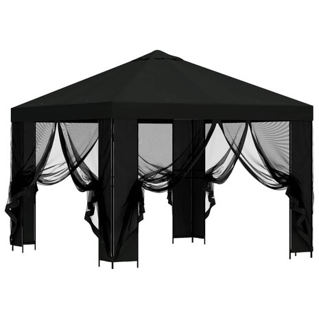 Tuin Gazebo met Zijwanden 3 x 3 m Zwart Polyester en staal 4