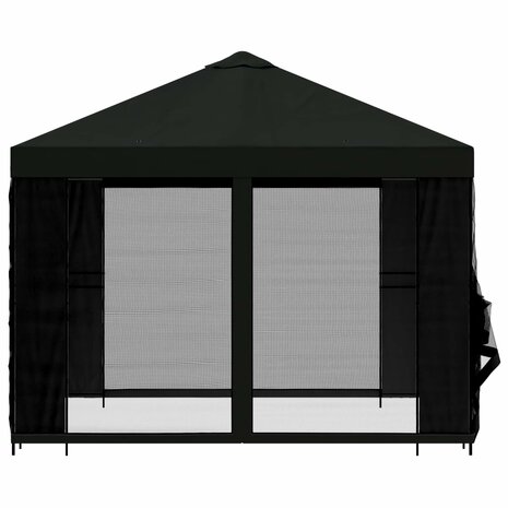 Tuin Gazebo met Zijwanden 3 x 3 m Zwart Polyester en staal 6
