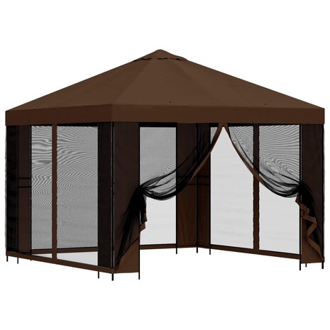 Tuin Gazebo met Zijwanden 3 x 3 m Bruin Polyester en staal 2