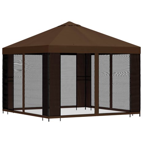 Tuin Gazebo met Zijwanden 3 x 3 m Bruin Polyester en staal 3
