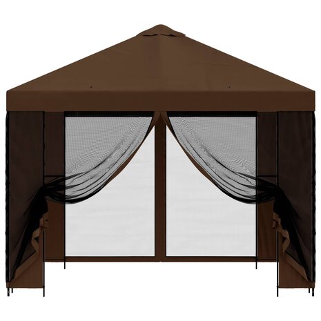 Tuin Gazebo met Zijwanden 3 x 3 m Bruin Polyester en staal 5