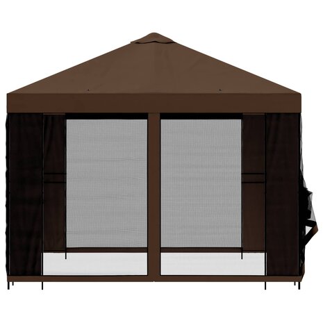 Tuin Gazebo met Zijwanden 3 x 3 m Bruin Polyester en staal 6