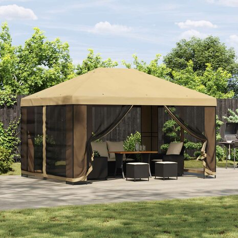Tuin Gazebo met Zijwanden 4 &times; 3 m Cr&egrave;mekleurig 1