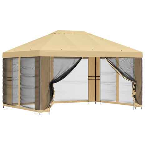 Tuin Gazebo met Zijwanden 4 &times; 3 m Cr&egrave;mekleurig 2