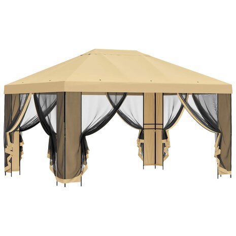 Tuin Gazebo met Zijwanden 4 &times; 3 m Cr&egrave;mekleurig 4