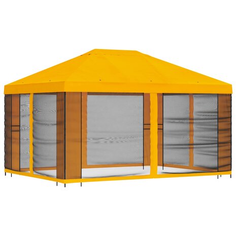 Tuin Gazebo met Zijwanden 4 &times; 3 m Geel Polyester en staal 3