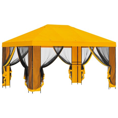 Tuin Gazebo met Zijwanden 4 &times; 3 m Geel Polyester en staal 4