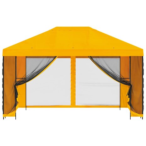 Tuin Gazebo met Zijwanden 4 &times; 3 m Geel Polyester en staal 5