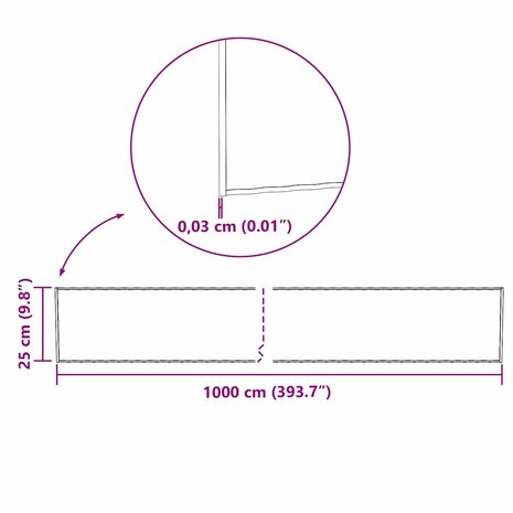 Grasrand 1000 x 25 x 0,03 cm Gegalvaniseerd staal zilver 9
