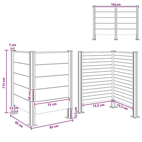 Afvalbak Schutting Grijs 85 x 85 x 115 cm Aluminium en WPC 9