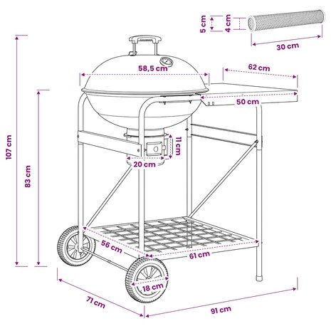 Houtskoolgrill met Rookbuizen 91 x 71 x 107 cm Staal Zwart 9