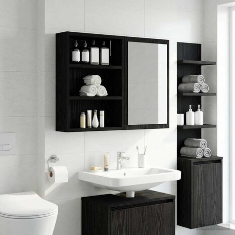 Badkamerwandkast Zwarte Eik 40 x 10 x 50 cm Geconstrueerd hout 4