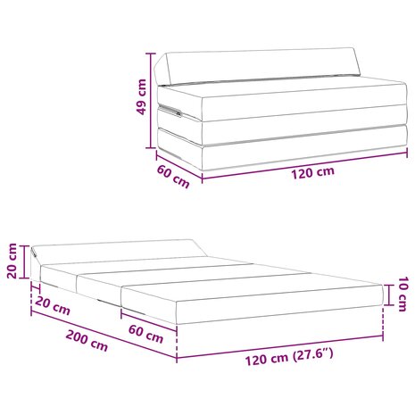 Opvouwbare slaapbankDonkergrijs 120 x 60 x 49 cm Stof 9