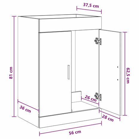 Wastafelkast Betongrijs 56 x 37,5 x 81 cm 8