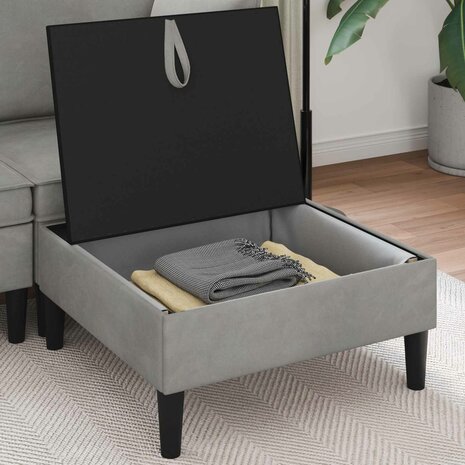 Hocker met Opslag Lichtgrijs Fluweel 3