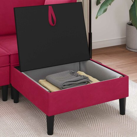 Hocker met Opslag Wijnrood Fluweel 3
