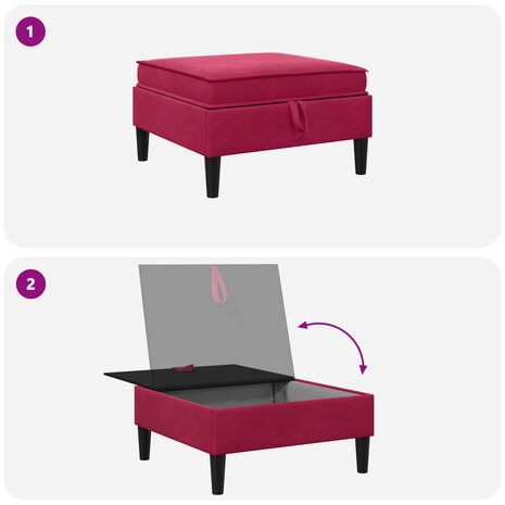Hocker met Opslag Wijnrood Fluweel 8