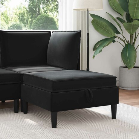 Hocker met Opslag Zwart Fluweel 1