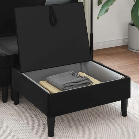 Hocker met Opslag Zwart Fluweel 3