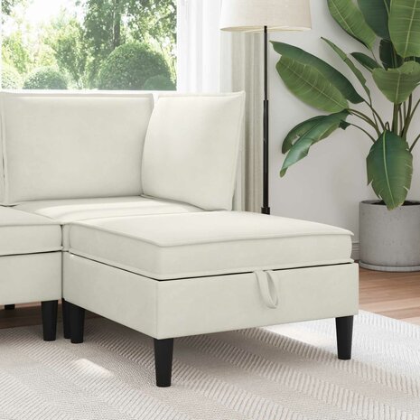 Hocker met Opslag Cr&egrave;mekleurig Fluweel 1
