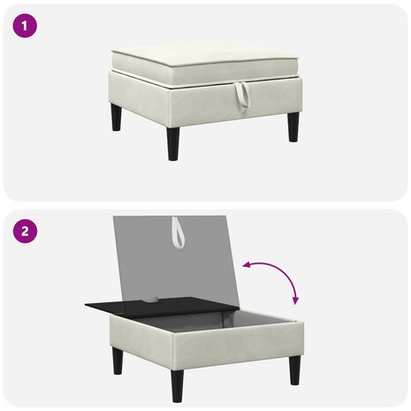 Hocker met Opslag Cr&egrave;mekleurig Fluweel 8