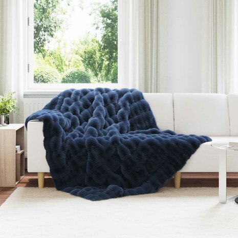 Antislip deken van imitatie konijnenbont Olite 4 st Marineblauw 1