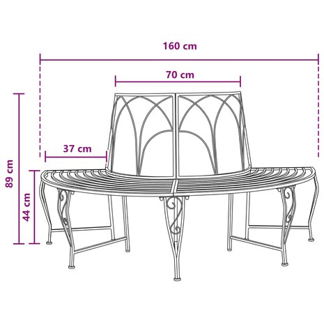 Boombank 4 zitplaatsen 160 x 80 x 89 cm Staal Zwart 5