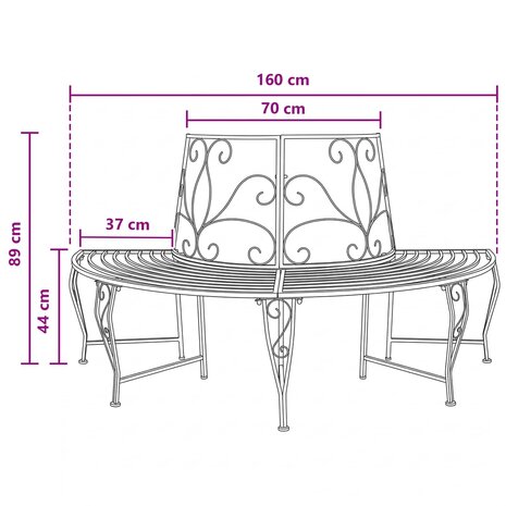 Boombank 4 zitplaatsen 160 x 80 x 89 cm Staal Zwart 6