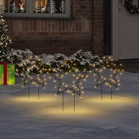 Kerstverlichting ster 3 st met grondpinnen 50 LED's 29 cm 1