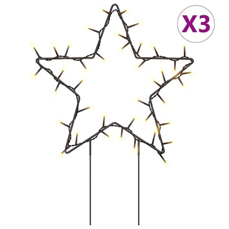 Kerstverlichting ster 3 st met grondpinnen 50 LED's 29 cm 2