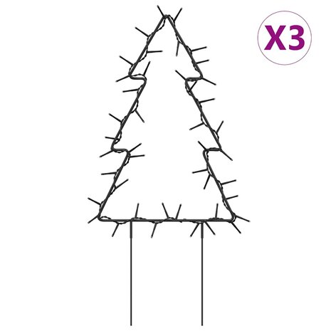 Kerstverlichting kerstboom 3 st met grondpinnen 50 LED's 30 cm 3